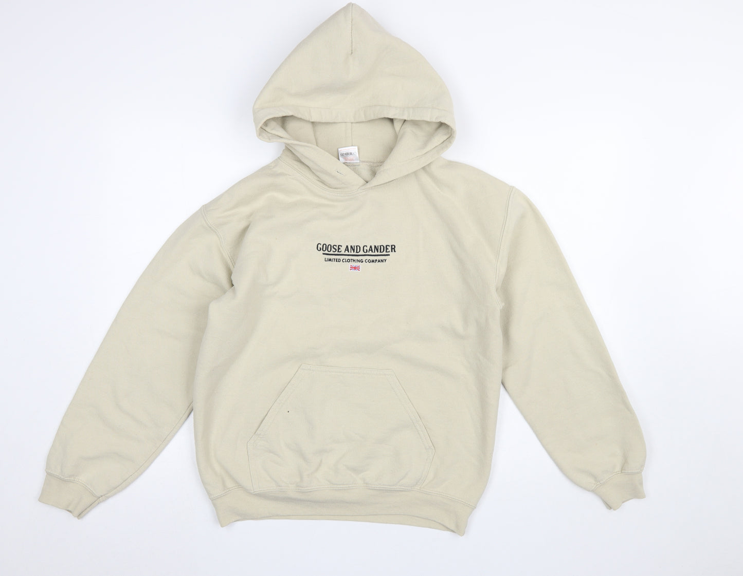 Goose and Gander Men's Beige Pullover Hoodie Size S Embroidered Fleece
