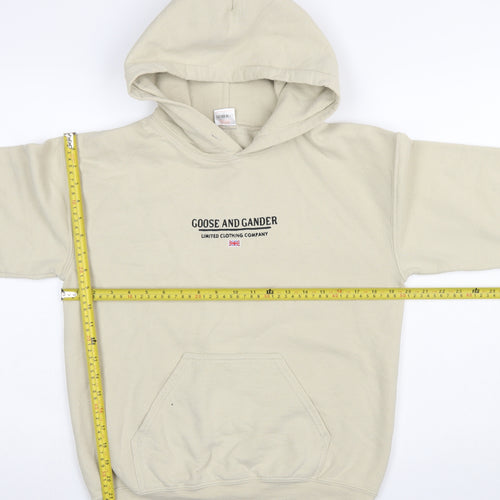 Goose and Gander Men's Beige Pullover Hoodie Size S Embroidered Fleece