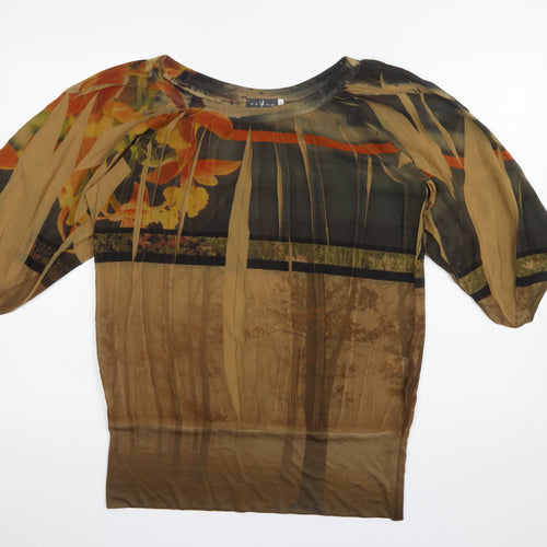 Vango Paris Women's Brown Floral Sheer Tunic Blouse L