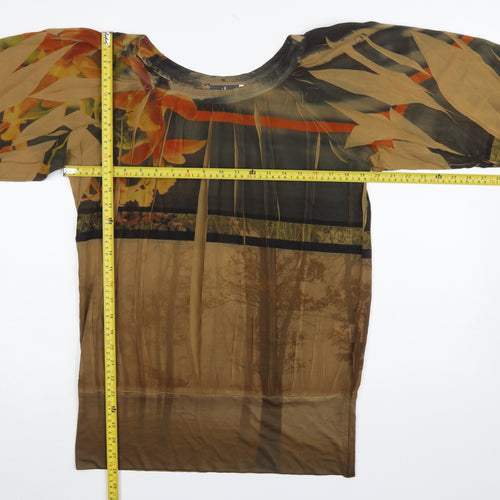 Vango Paris Women's Brown Floral Sheer Tunic Blouse L