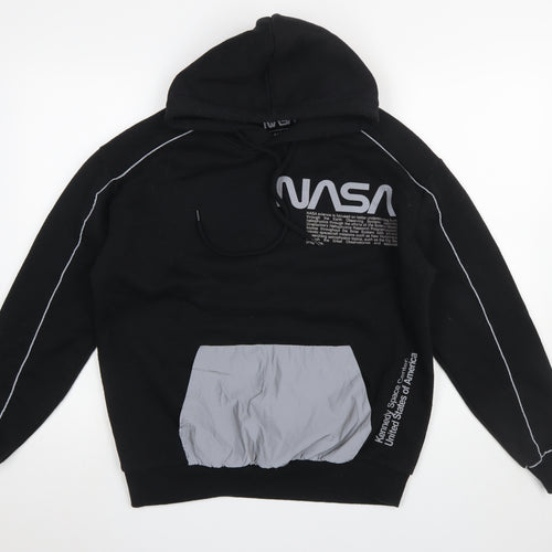 Pull&Bear Men’s Black NASA Pullover Hoodie Size S Graphic Space Design