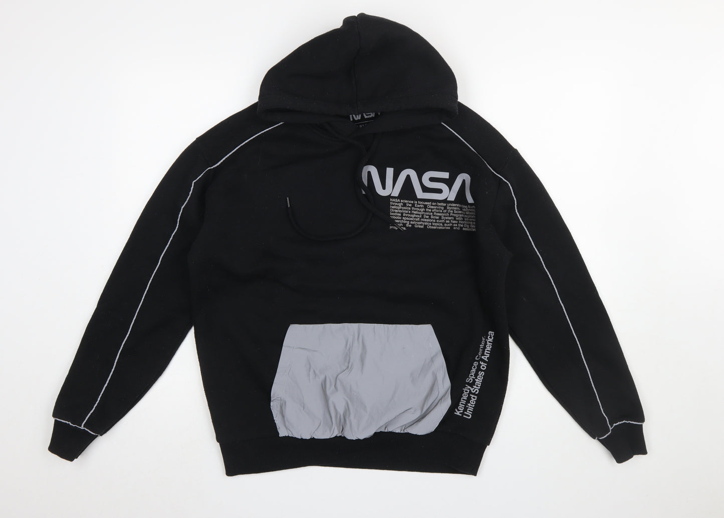Pull&Bear Men’s Black NASA Pullover Hoodie Size S Graphic Space Design