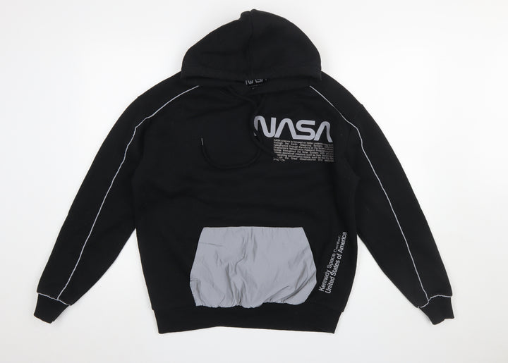 Pull&Bear Men’s Black NASA Pullover Hoodie Size S Graphic Space Design