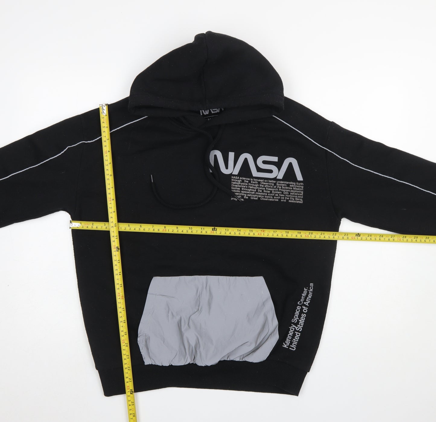 Pull&Bear Men’s Black NASA Pullover Hoodie Size S Graphic Space Design