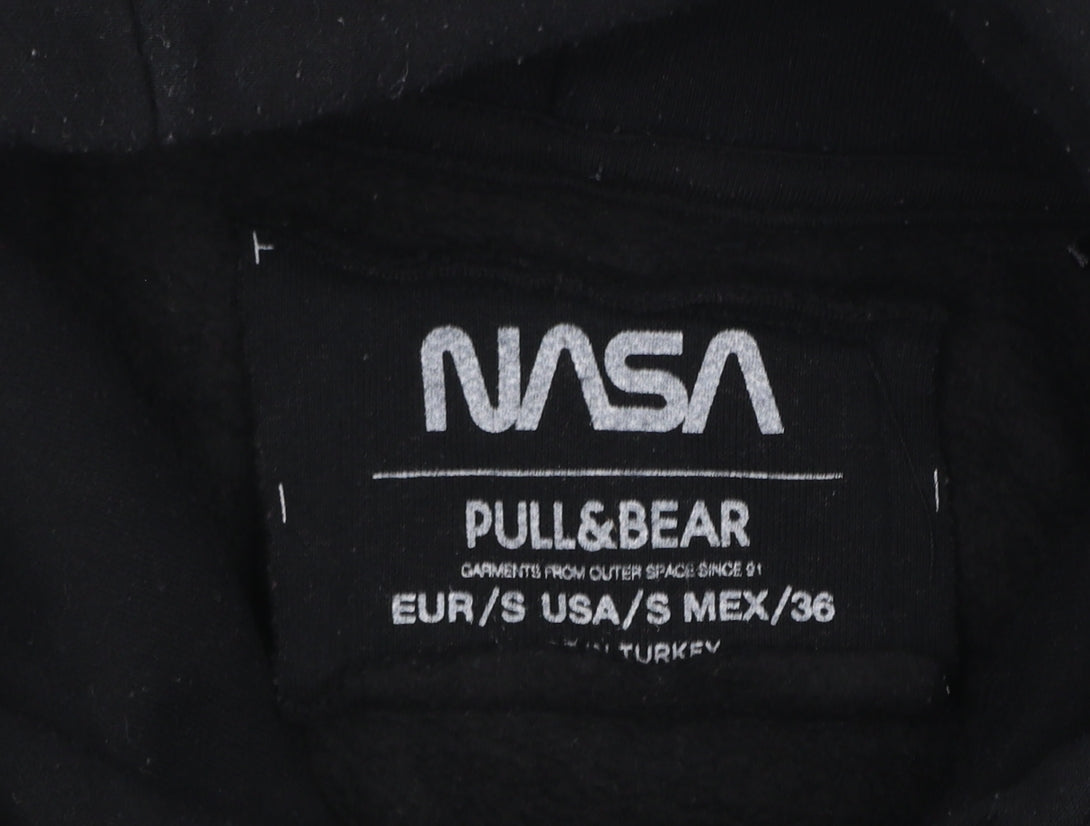 Pull&Bear Men’s Black NASA Pullover Hoodie Size S Graphic Space Design