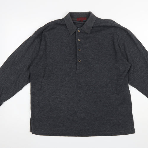 Ricci Men Grey Cotton Collared Henley Jumper Size M