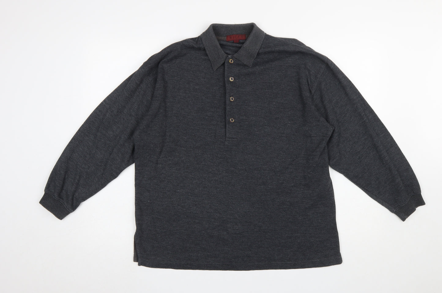 Ricci Men Grey Cotton Collared Henley Jumper Size M