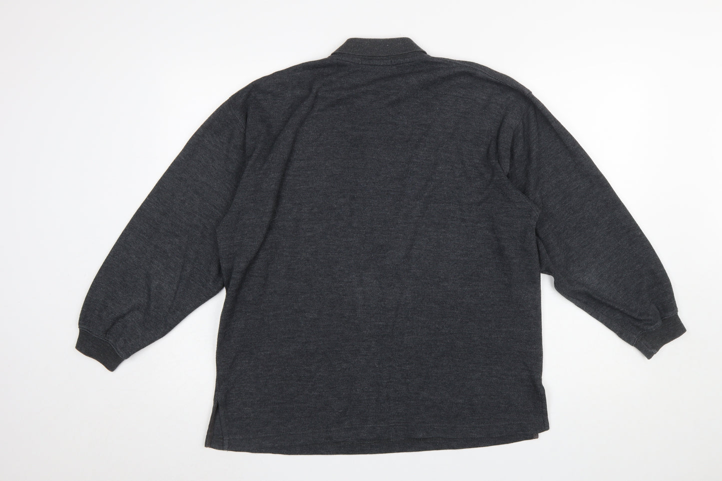 Ricci Men Grey Cotton Collared Henley Jumper Size M