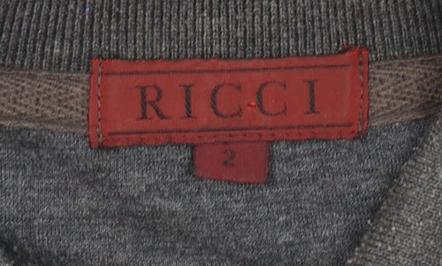 Ricci Men Grey Cotton Collared Henley Jumper Size M