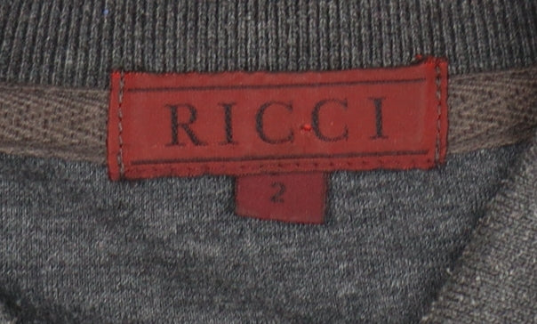 Ricci Men Grey Cotton Collared Henley Jumper Size M