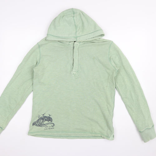 Fat Face Boys Green Hooded Henley Sweatshirt 12-13 Years Cotton Blend