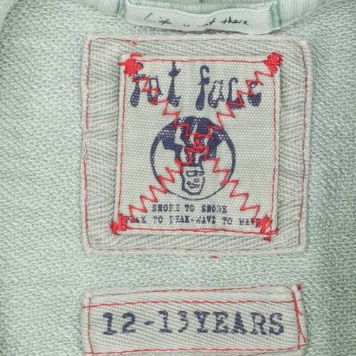 Fat Face Boys Green Hooded Henley Sweatshirt 12-13 Years Cotton Blend