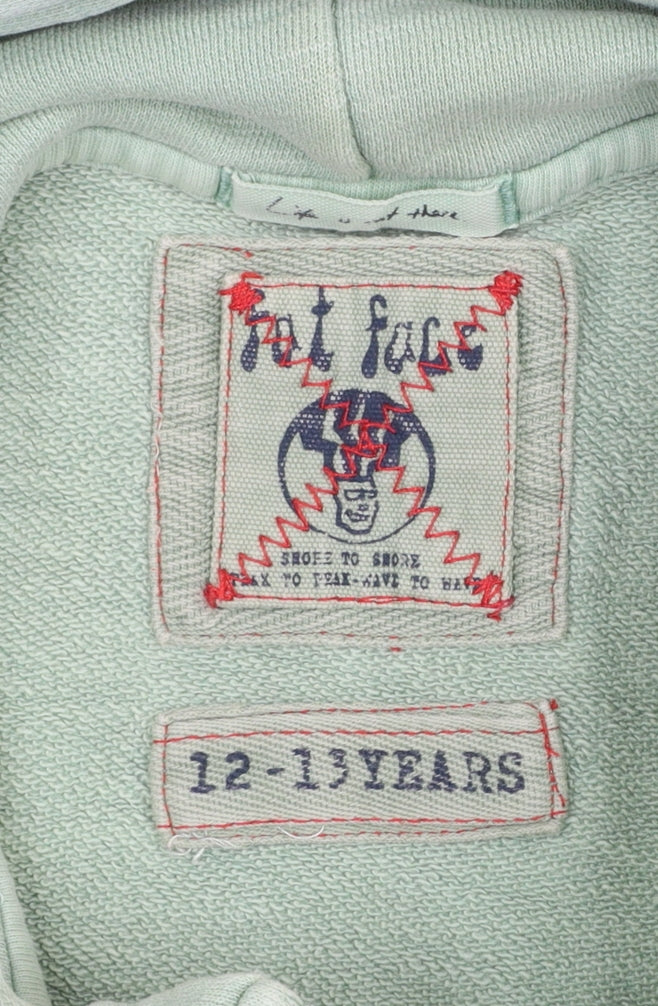 Fat Face Boys Green Hooded Henley Sweatshirt 12-13 Years Cotton Blend