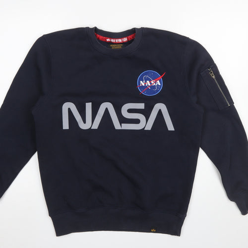 Alpha Industries Men's Blue NASA Logo Crew Neck Sweatshirt S