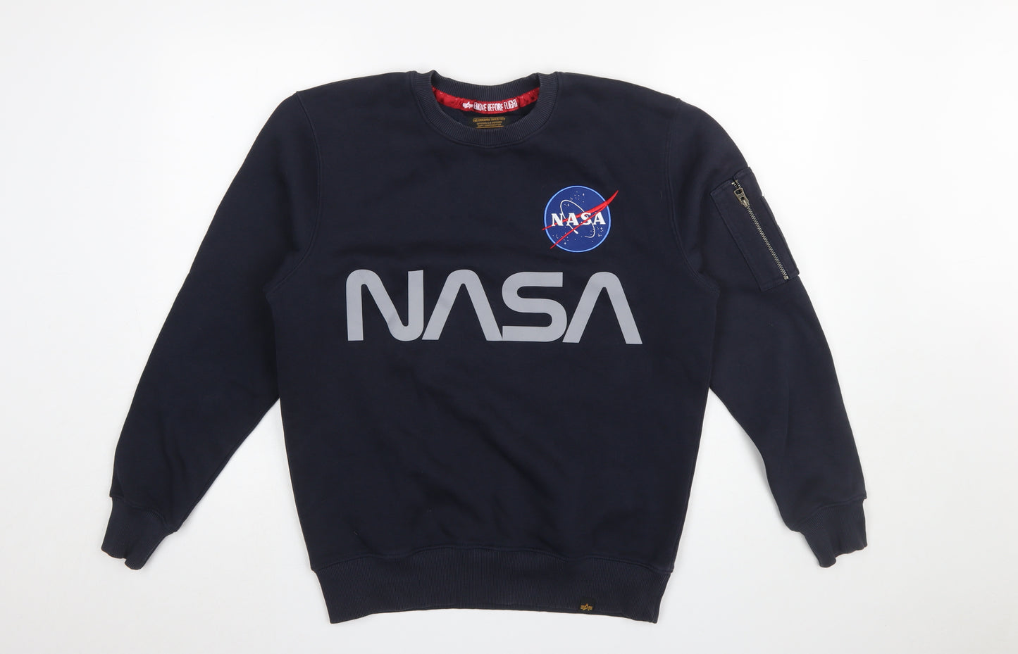 Alpha Industries Men's Blue NASA Logo Crew Neck Sweatshirt S