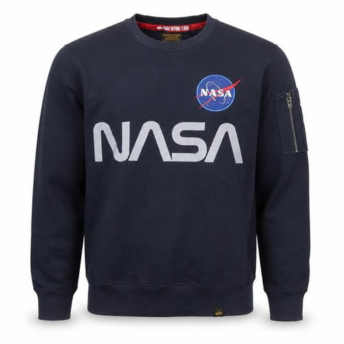 Alpha Industries Men's Blue NASA Logo Crew Neck Sweatshirt S
