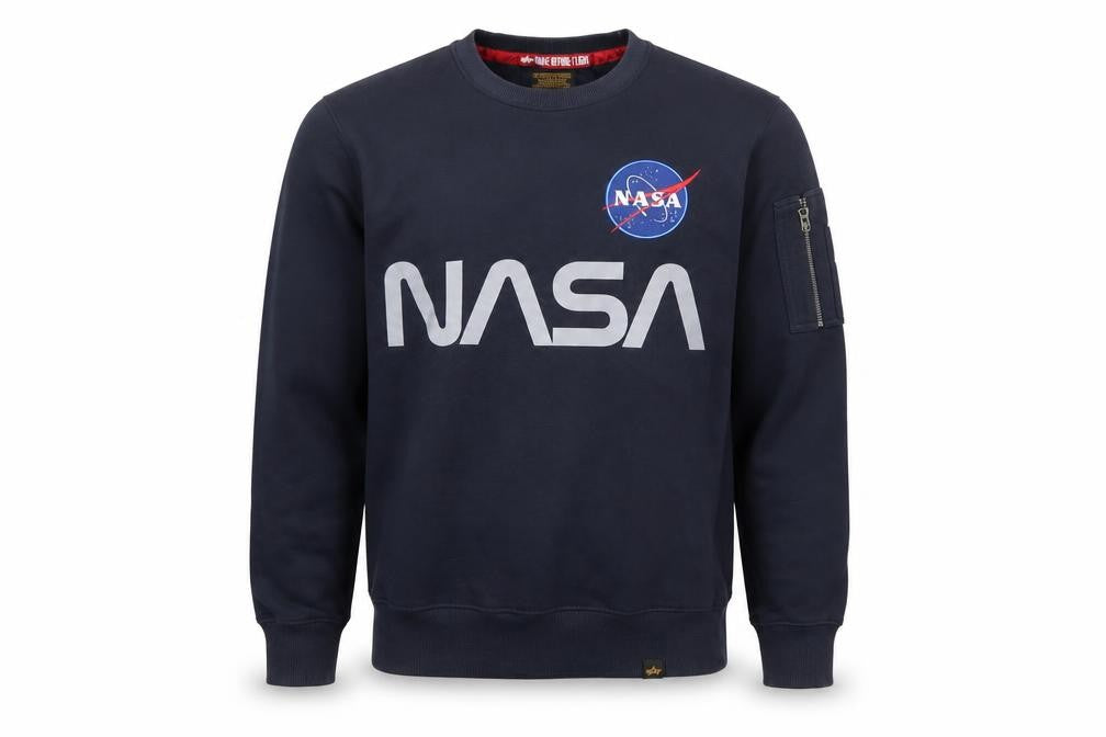 Alpha Industries Men's Blue NASA Logo Crew Neck Sweatshirt S