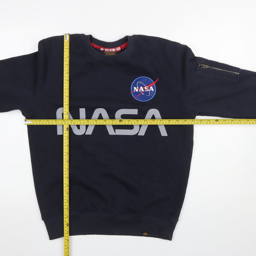 Alpha Industries Men's Blue NASA Logo Crew Neck Sweatshirt S