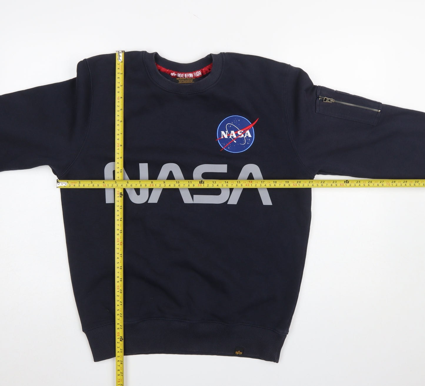 Alpha Industries Men's Blue NASA Logo Crew Neck Sweatshirt S