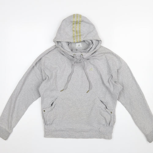 Adidas Womens Grey Hoodie Size 10 Pullover Drawstring Hooded Sweatshirt