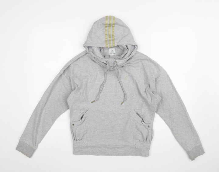 Adidas Womens Grey Hoodie Size 10 Pullover Drawstring Hooded Sweatshirt