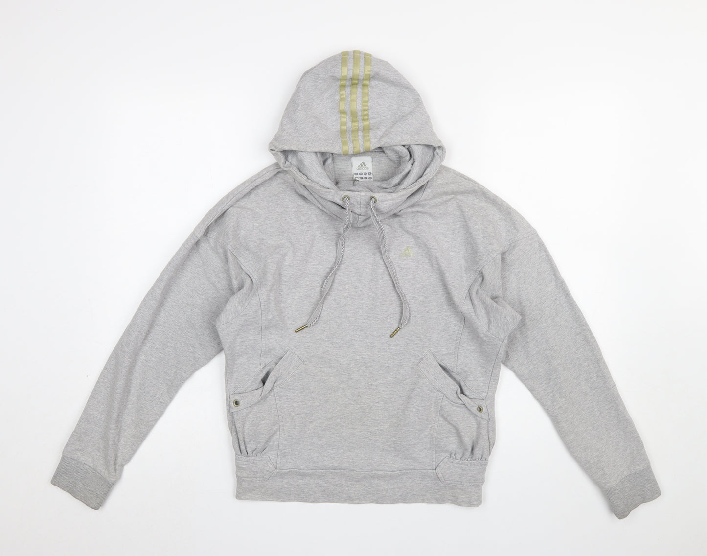 Adidas Womens Grey Hoodie Size 10 Pullover Drawstring Hooded Sweatshirt