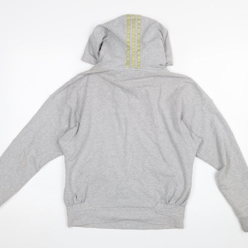 Adidas Womens Grey Hoodie Size 10 Pullover Drawstring Hooded Sweatshirt