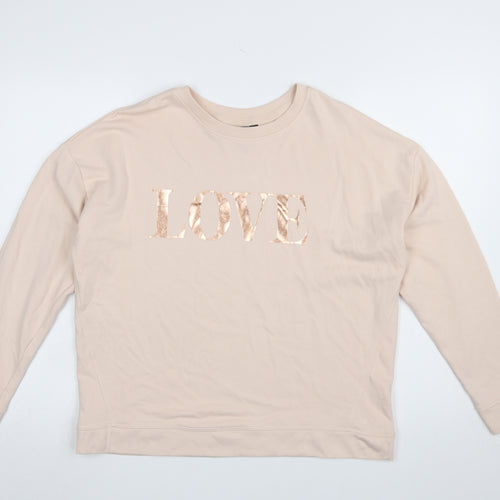 New Look Women's Beige LOVE Sweatshirt Small Long Sleeve Cotton Blend