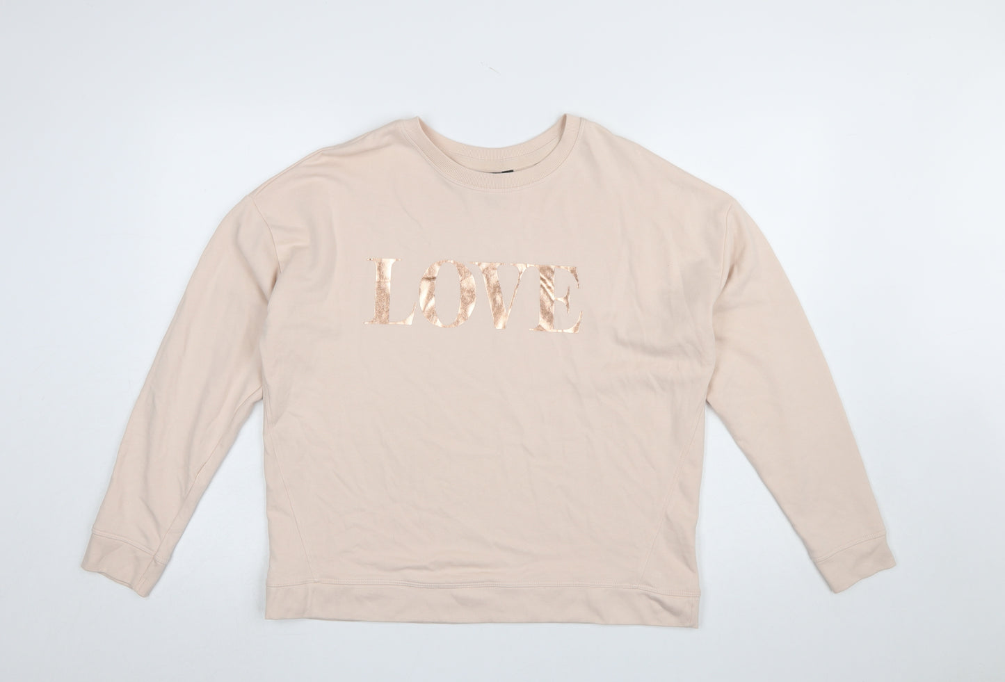 New Look Women's Beige LOVE Sweatshirt Small Long Sleeve Cotton Blend