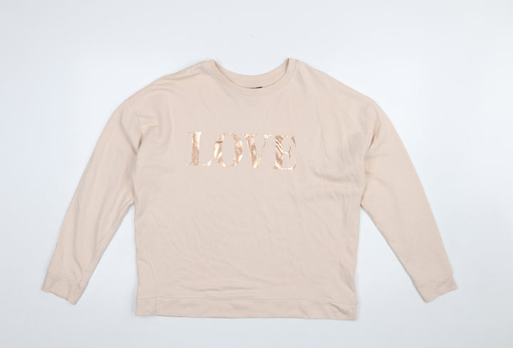 New Look Women's Beige LOVE Sweatshirt Small Long Sleeve Cotton Blend