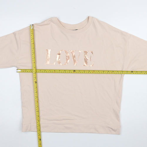 New Look Women's Beige LOVE Sweatshirt Small Long Sleeve Cotton Blend