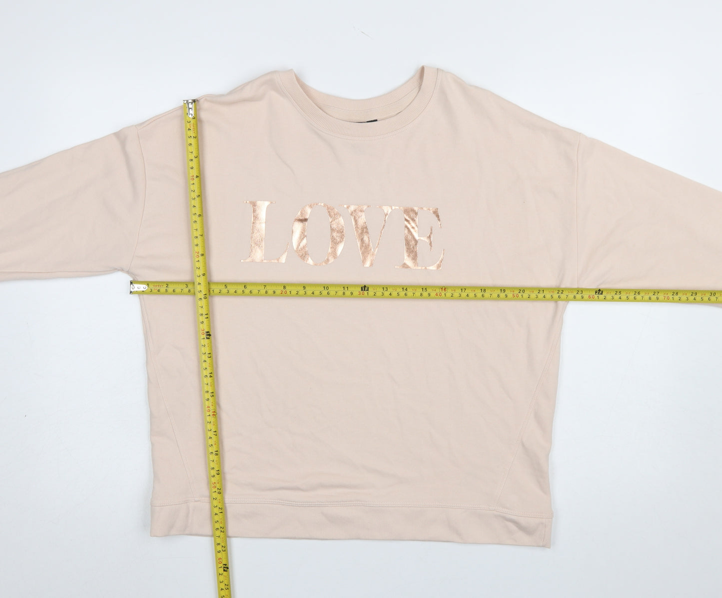 New Look Women's Beige LOVE Sweatshirt Small Long Sleeve Cotton Blend