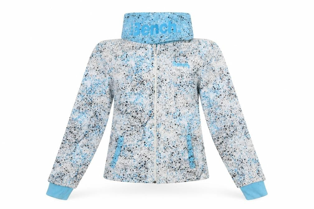 Front view of Bench Women Blue White Full Zip Hoodie Jacket, size S