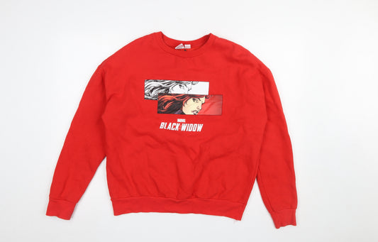 Front view of Primark Marvel Black Widow Red Sweatshirt Women's UK 12/14 Cotton Blend