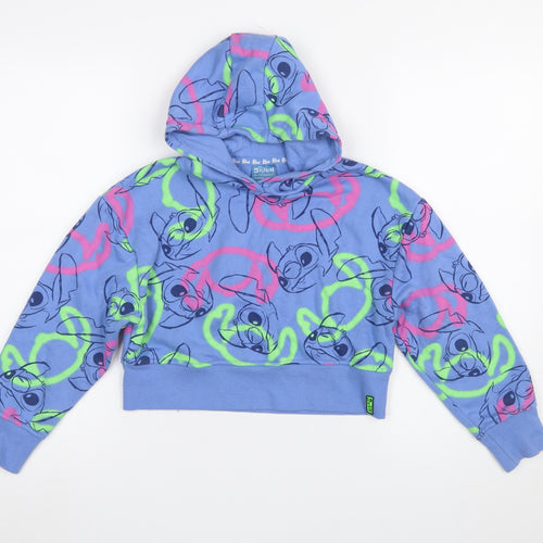Primark Disney Stitch Blue Girls Pullover Hoodie 8-9 Years Fleece