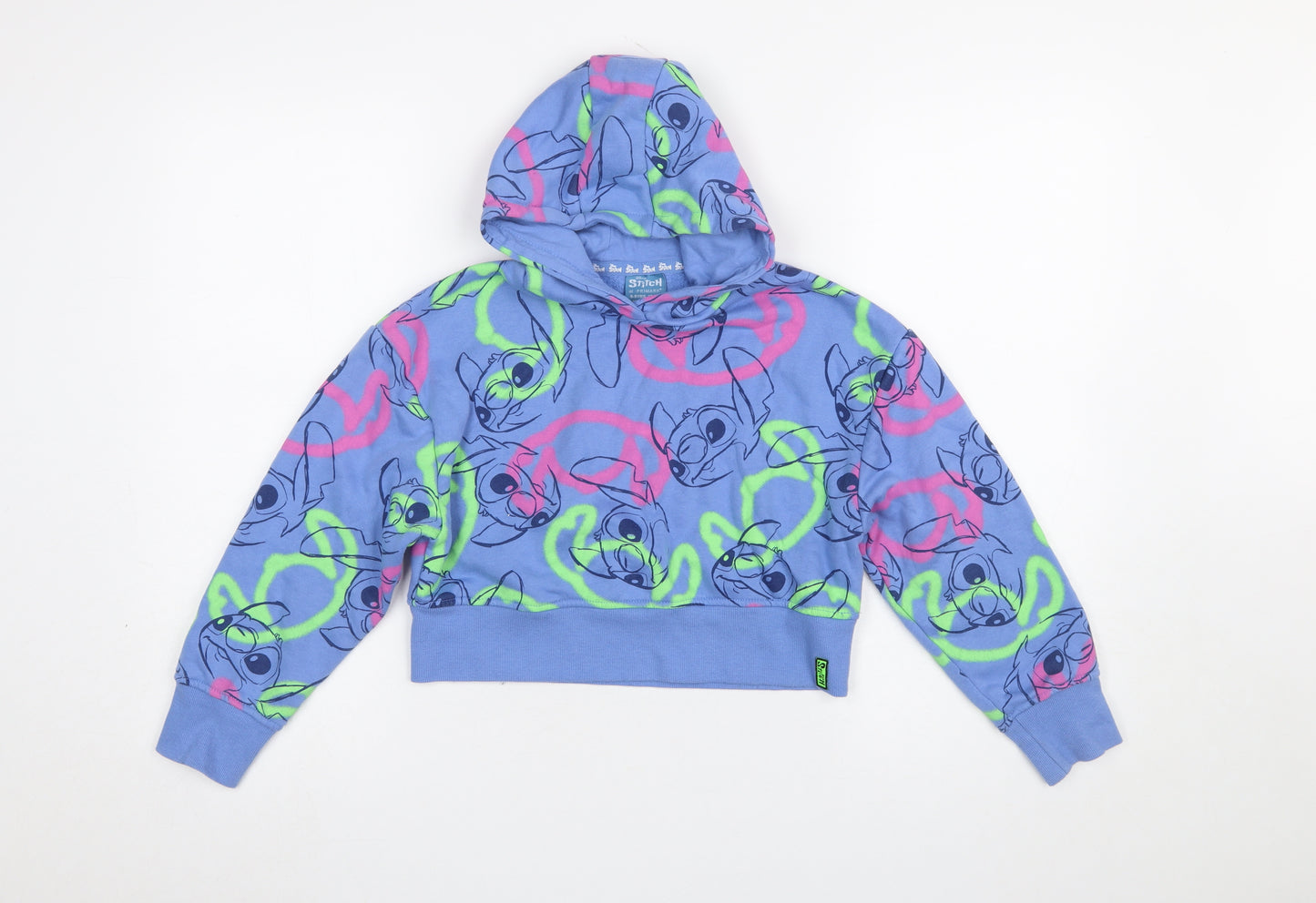 Primark Disney Stitch Blue Girls Pullover Hoodie 8-9 Years Fleece