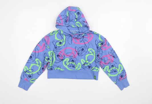 Primark Disney Stitch Blue Girls Pullover Hoodie 8-9 Years Fleece
