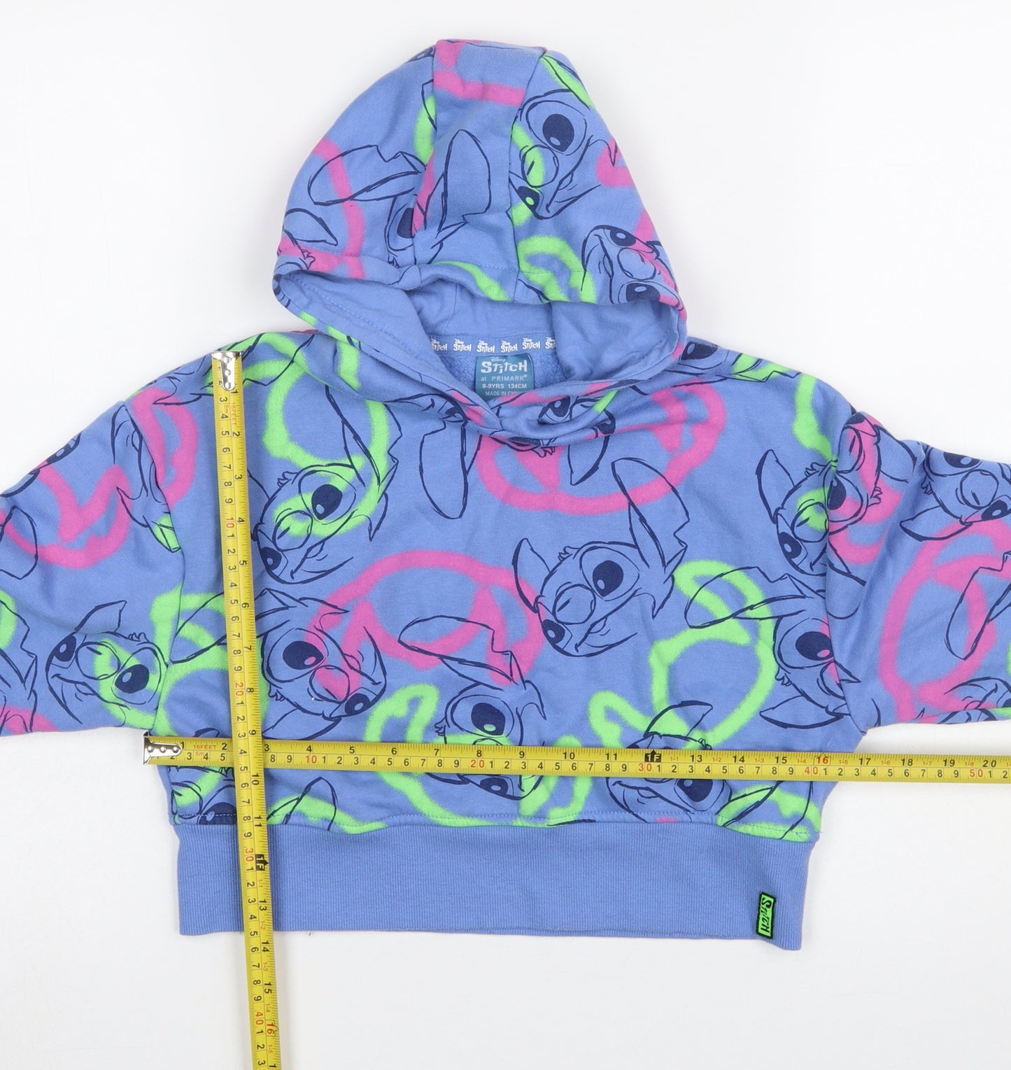 Primark Disney Stitch Blue Girls Pullover Hoodie 8-9 Years Fleece
