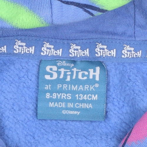 Primark Disney Stitch Blue Girls Pullover Hoodie 8-9 Years Fleece
