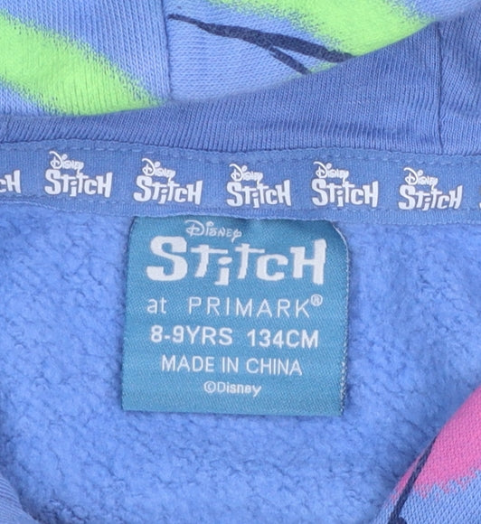 Primark Disney Stitch Blue Girls Pullover Hoodie 8-9 Years Fleece