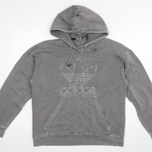 Adidas Women Grey Pullover Hoodie Size 8 Cotton Blend Vintage Logo