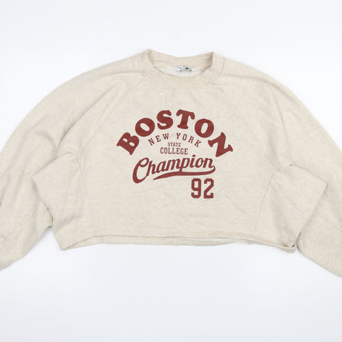 Miss Selfridge Womens Beige Boston Print Pullover Sweatshirt UK 12