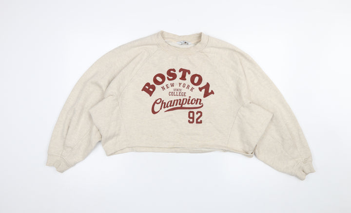 Miss Selfridge Womens Beige Boston Print Pullover Sweatshirt UK 12