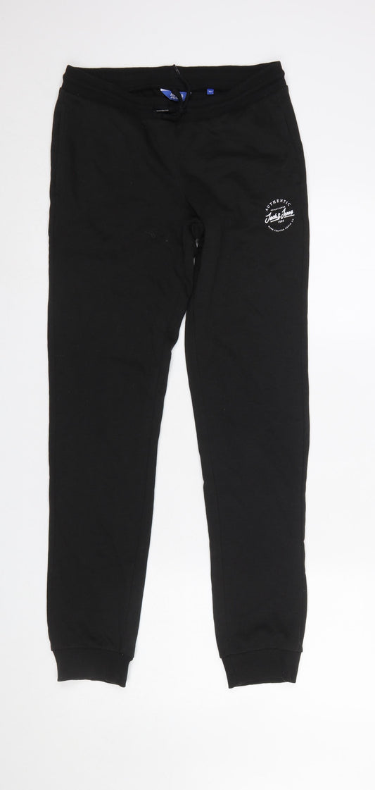 Jack & Jones Boys Black Jogger Trousers Size 164 Cotton Blend Fleece