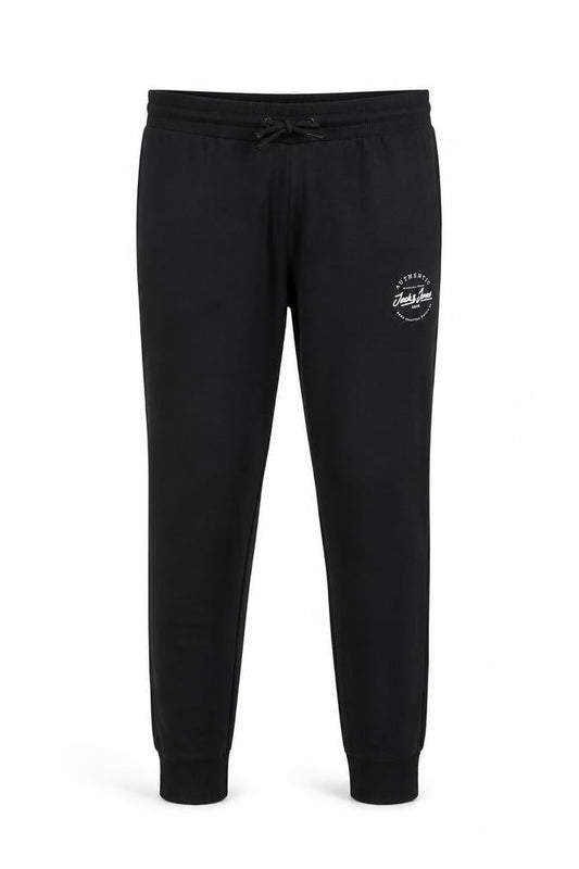 Front view of Jack & Jones boys’ black jogger trousers, size 164, cotton blend fleece