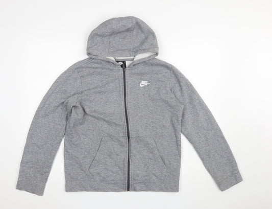Nike Boys Grey Full Zip Hoodie XL 158-170cm Cotton Blend Standard Fit