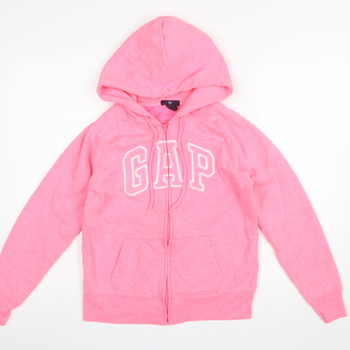 GAP Girls Pink Full Zip Hoodie Size S Logo Graphic Cotton Blend