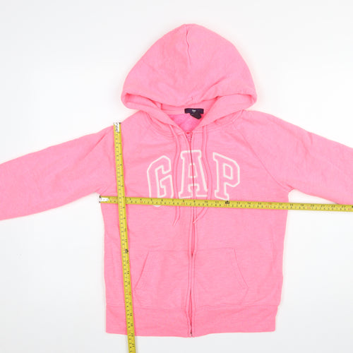 GAP Girls Pink Full Zip Hoodie Size S Logo Graphic Cotton Blend