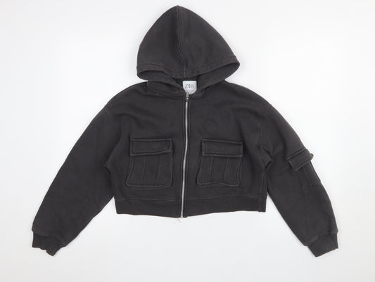 ZARA Girls Black Full Zip Hoodie Size 11-12 Years Cotton Blend