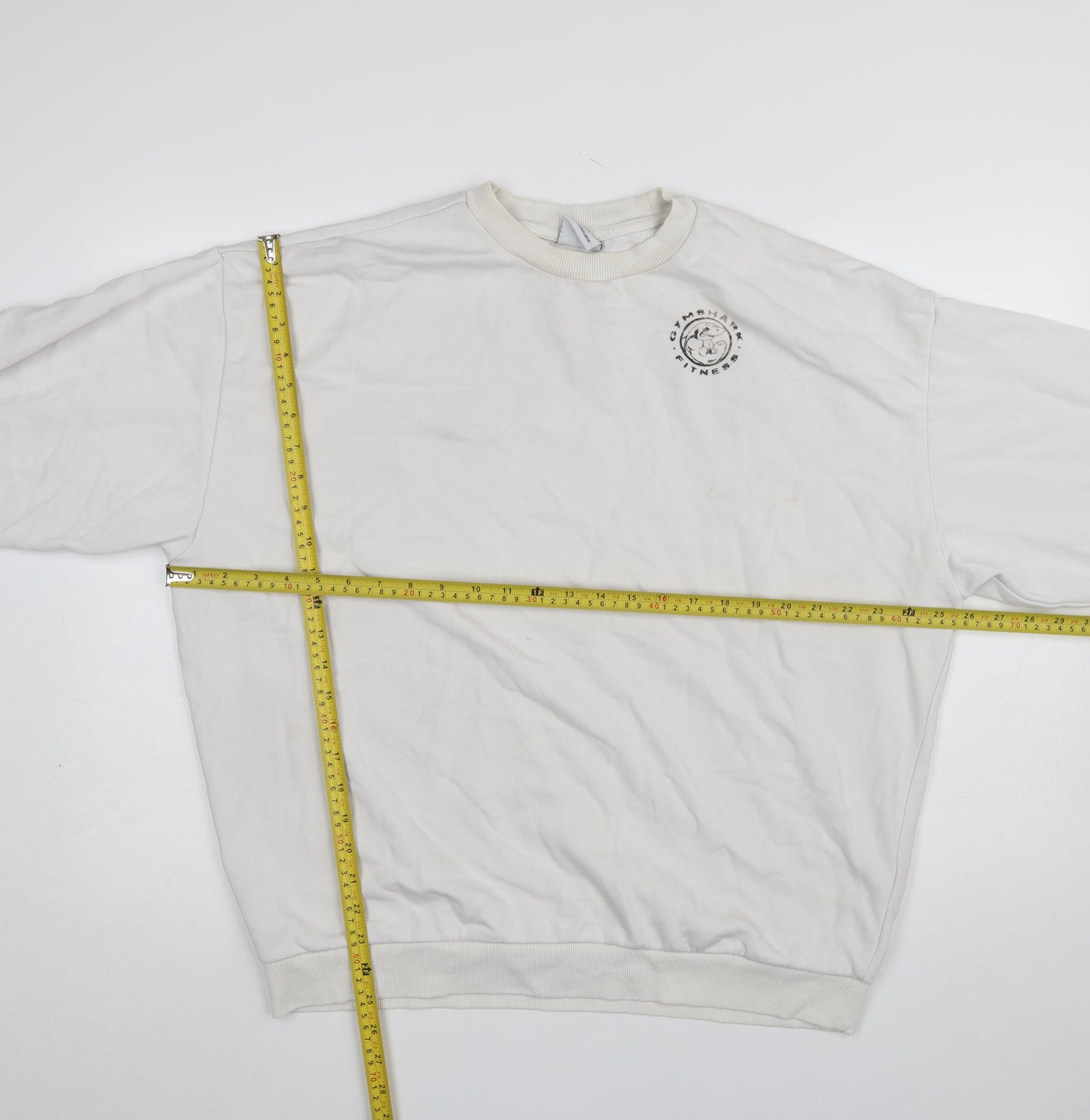 Gymshark Men White Small Pullover Sweatshirt Logo Fitness Top